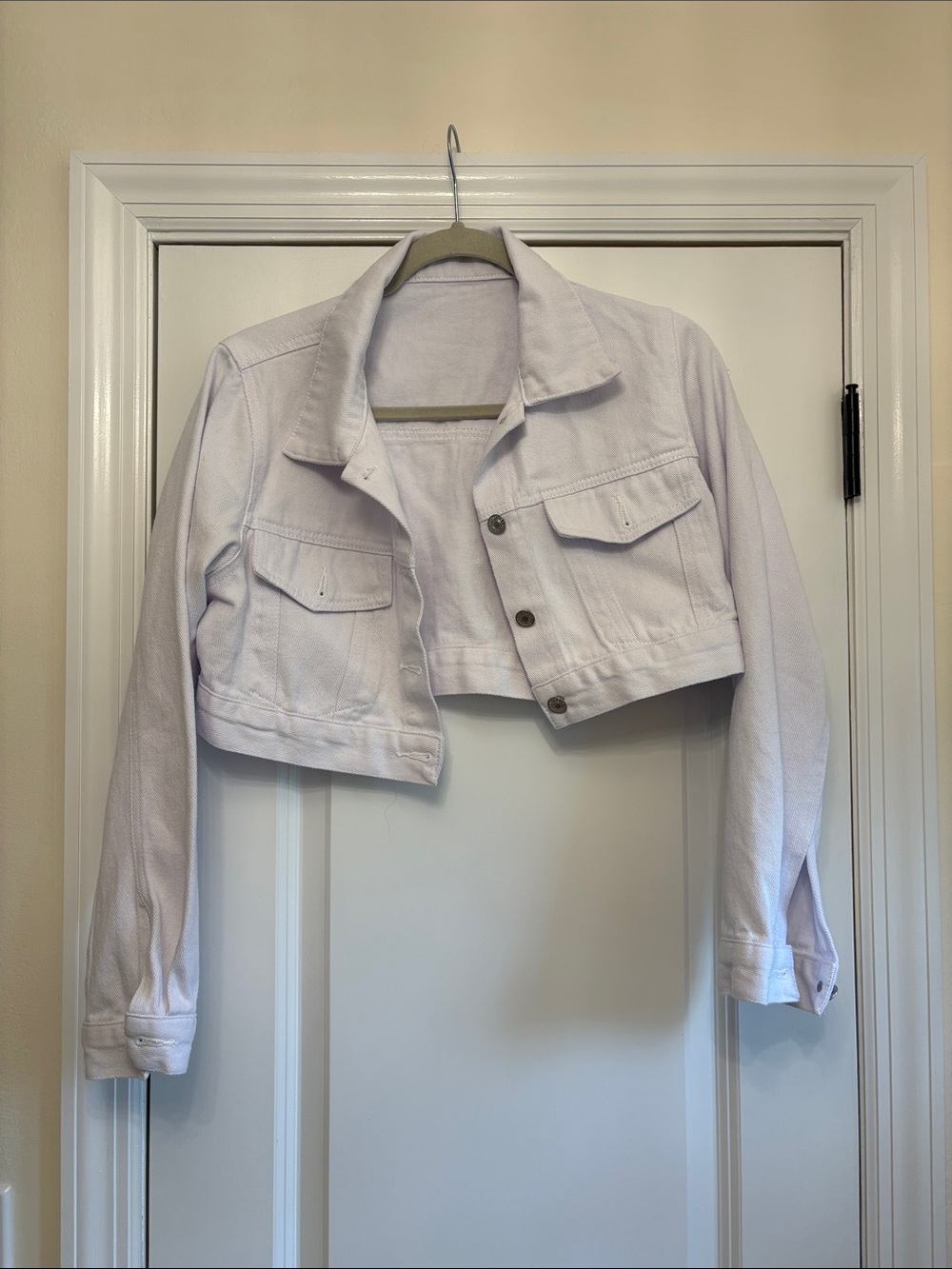 Cropped White Denim Jacket - Women